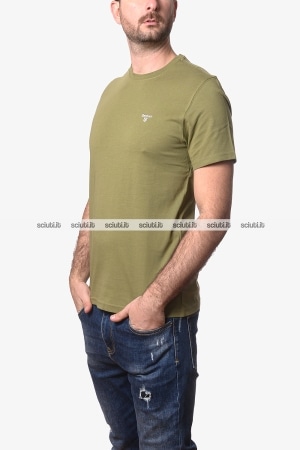 Tshirt Barbour uomo verde scuro in cotone logo ricamato