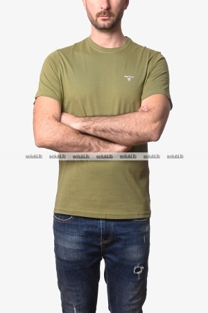 Tshirt Barbour uomo verde scuro in cotone logo ricamato