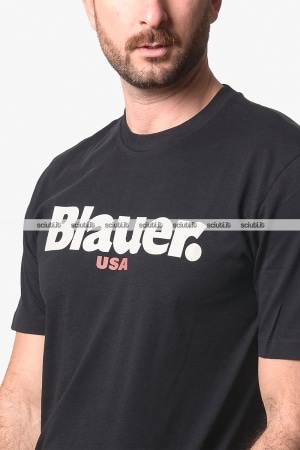 Tshirt Blauer uomo nera Ernst in cotone girocollo con logo