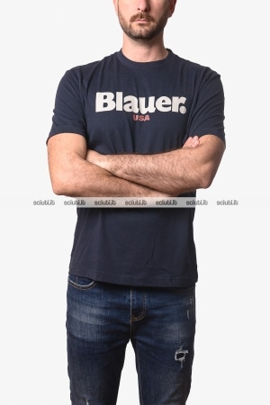 Tshirt Blauer uomo blu scuro Ernst in cotone girocollo con logo