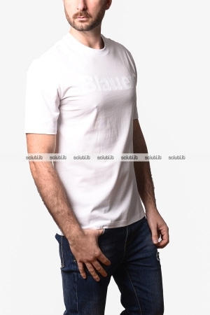 Tshirt Blauer uomo bianca Bourn in cotone girocollo logo tono su tono