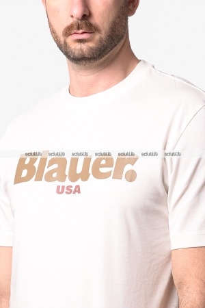Tshirt Blauer uomo bianco avorio Ernst in cotone girocollo con logo