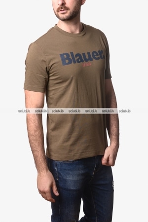 Tshirt Blauer uomo verde militare Ernst in cotone girocollo con logo