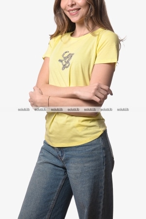 Tshirt Liu Jo donna gialla logo gioiello