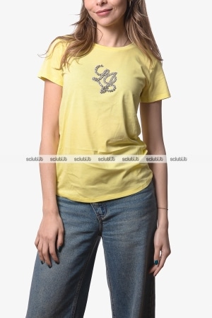 Tshirt Liu Jo donna gialla logo gioiello
