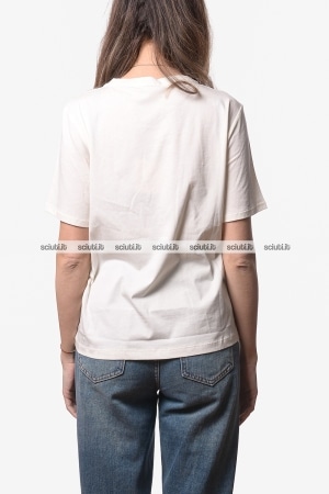 Tshirt Liu Jo donna bianco avorio con logo e strass