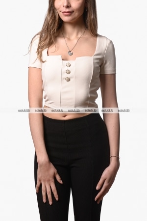 Top Guess donna beige cropped scollo quadrato