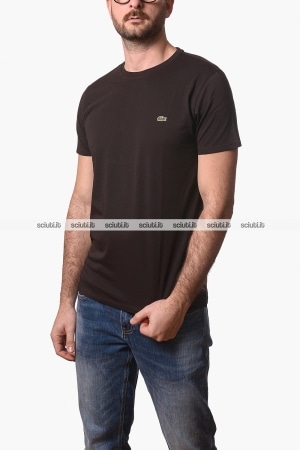 Tshirt Lacoste uomo marrone girocollo in jersey