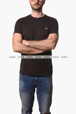 Tshirt Lacoste uomo marrone girocollo in jersey