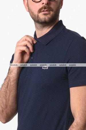 Polo Lacoste uomo blu scuro in cotone ottoman