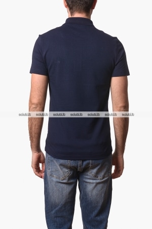 Polo Lacoste uomo blu scuro in cotone ottoman