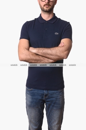 Polo Lacoste uomo blu scuro in cotone ottoman