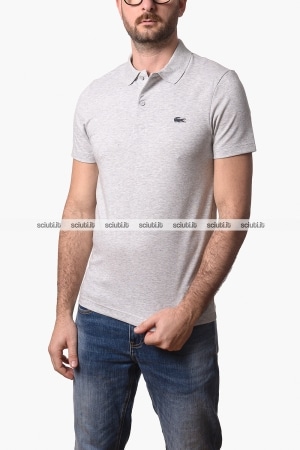 Polo Lacoste uomo grigio chiné in cotone ottoman
