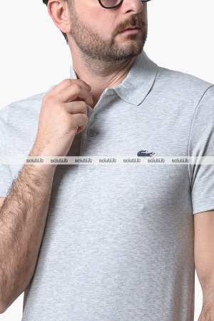Polo Lacoste uomo grigio chiné in cotone ottoman