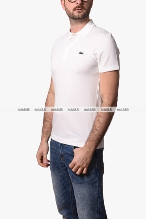 Polo Lacoste uomo bianca in cotone ottoman