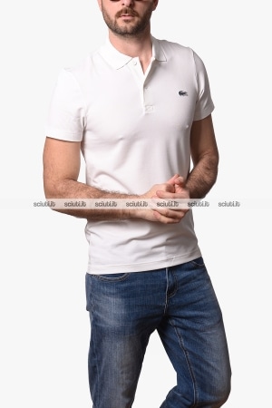 Polo Lacoste uomo bianca in cotone ottoman