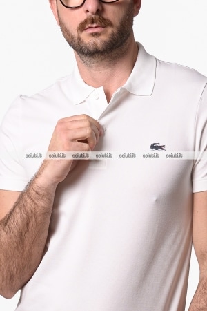 Polo Lacoste uomo bianca in cotone ottoman