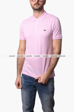 Polo Lacoste uomo rosa chiaro slim fit in petit pique