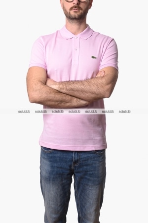 Polo Lacoste uomo rosa chiaro slim fit in petit pique