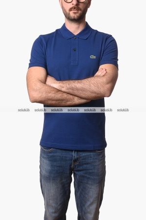 Polo Lacoste uomo blu slim fit in petit pique