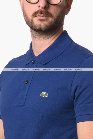 Polo Lacoste uomo blu slim fit in petit pique