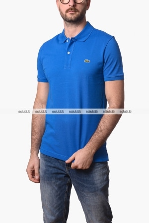 Polo Lacoste uomo blu elettrico slim fit in petit pique