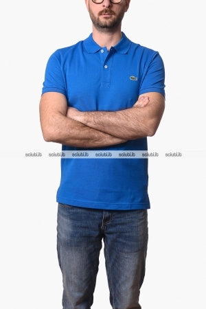 Polo Lacoste uomo blu elettrico slim fit in petit pique