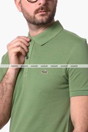 Polo Lacoste uomo verde slim fit in petit pique