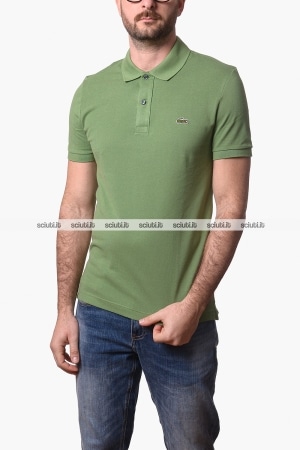 Polo Lacoste uomo verde slim fit in petit pique