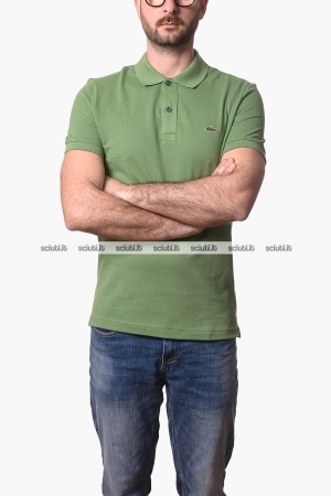 Polo Lacoste uomo verde slim fit in petit pique