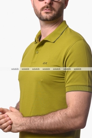 Polo SUN68 uomo verde oliva in cotone dettagli a contrasto