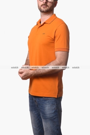 Polo SUN68 uomo arancione in cotone dettagli a contrasto