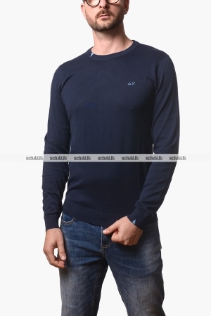 Maglia SUN68 uomo blu scuro girocollo in cotone