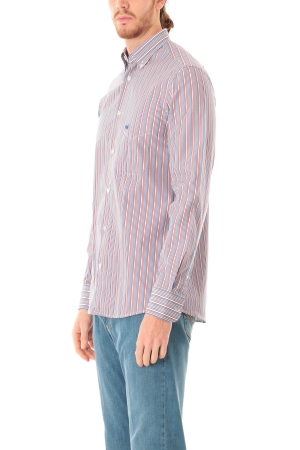 Camicia Old River uomo rosso blu a righe sottili button down