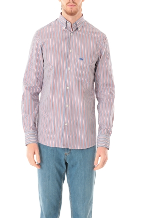 Camicia Old River uomo rosso blu a righe sottili button down