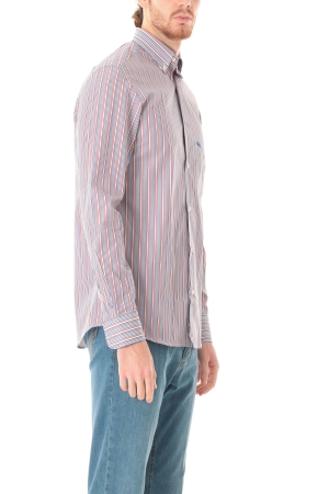 Camicia Old River uomo rosso blu a righe sottili button down