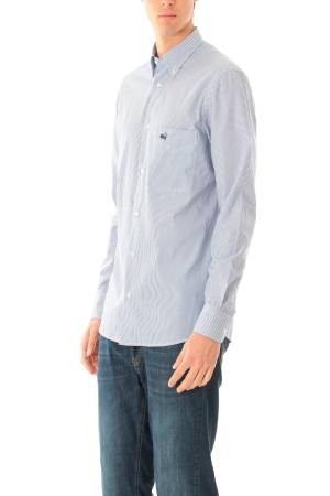 Camicia Old River uomo azzurra a righe sottili button down
