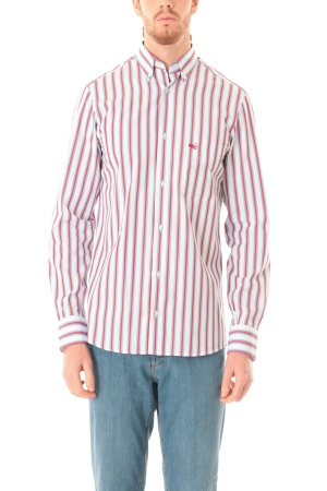 Camicia Old River uomo bianco celeste rosso a righe button down