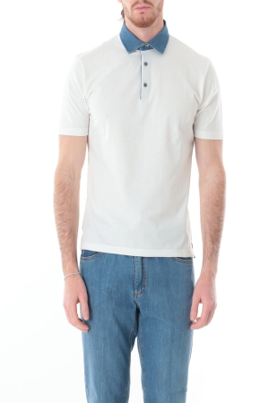 Polo Old river uomo bianca in filo di scozia colletto denim