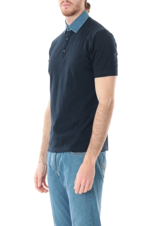 Polo Old river uomo blu scuro in filo di scozia colletto denim