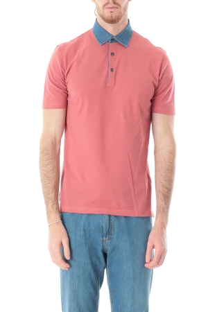 Polo Old river uomo terracotta in filo di scozia colletto denim