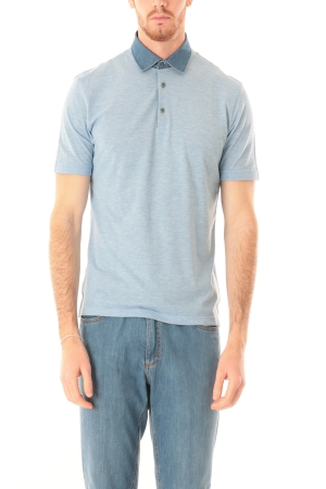 Polo Old river uomo celeste in filo di scozia colletto denim