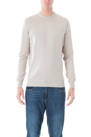 Pullover Old river uomo beige girocollo in maglia rasata di cotone