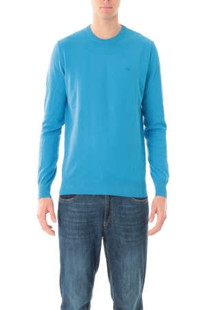 Pullover Old river uomo azzurro girocollo in maglia rasata di cotone
