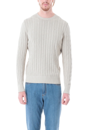Pullover Old river uomo beige girocollo in cotone a trecce