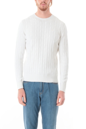 Pullover Old river uomo bianco girocollo in cotone a trecce