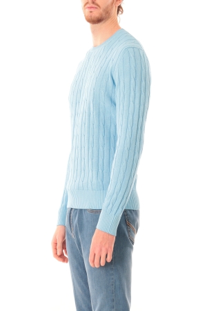 Pullover Old river uomo celeste girocollo in cotone a trecce