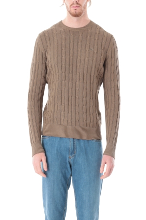 Pullover Old river uomo beige scuro girocollo in cotone a trecce