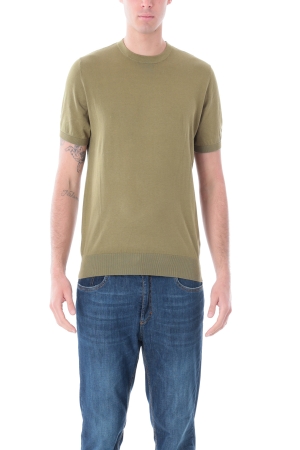 Tshirt Old river uomo verde militare girocollo in misto seta