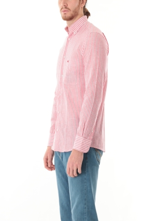 Camicia Old river uomo rossa a righe misto lino